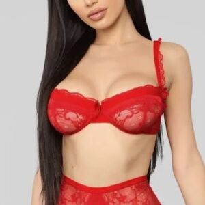 Fashion Nova Red Lace Bra Set